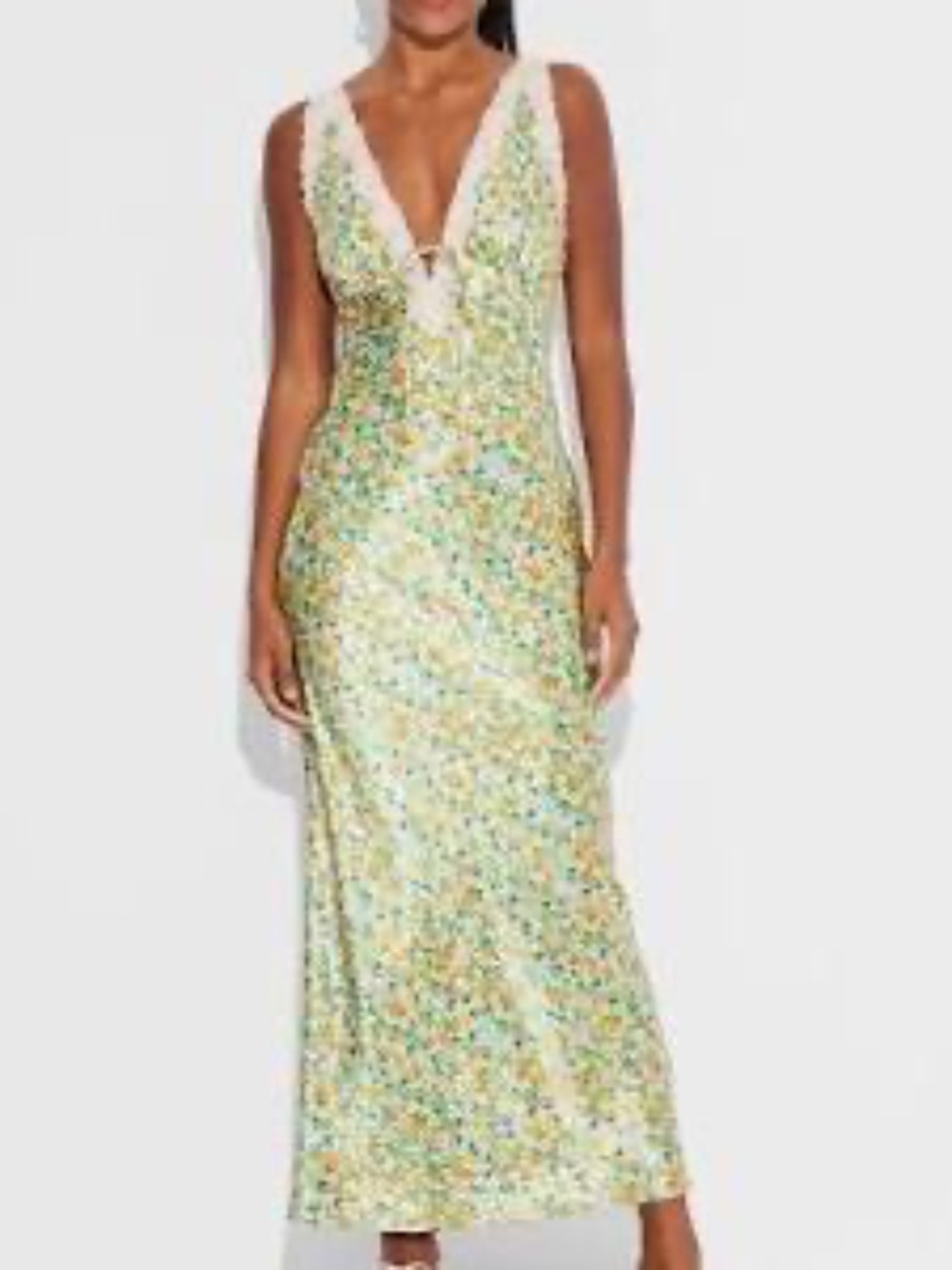Wild Fable Floral Satin Long Slip Dress with Lace Trim, Y2K, 90s, Size XL